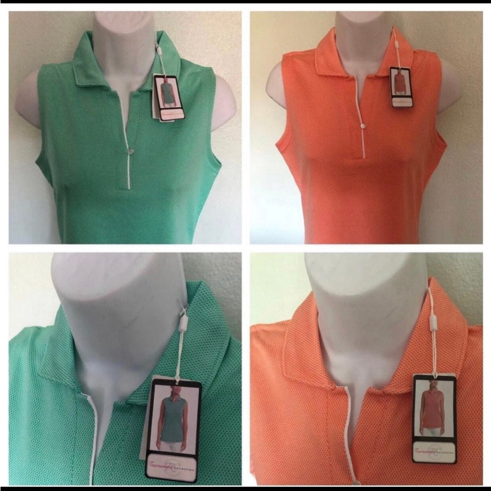Lot 2 Dri-wick sleeveless Women’s S Small Pastel Mint/Salmon Zip Polo Shirts NWT